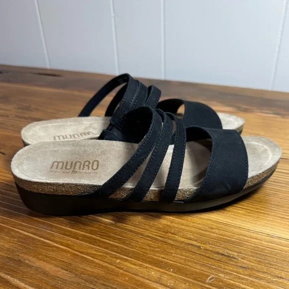 Munro Women’s Camila Slip-On Strappy Leather Walking Wedge Sandal Black Size 8 - Picture 2 of 12